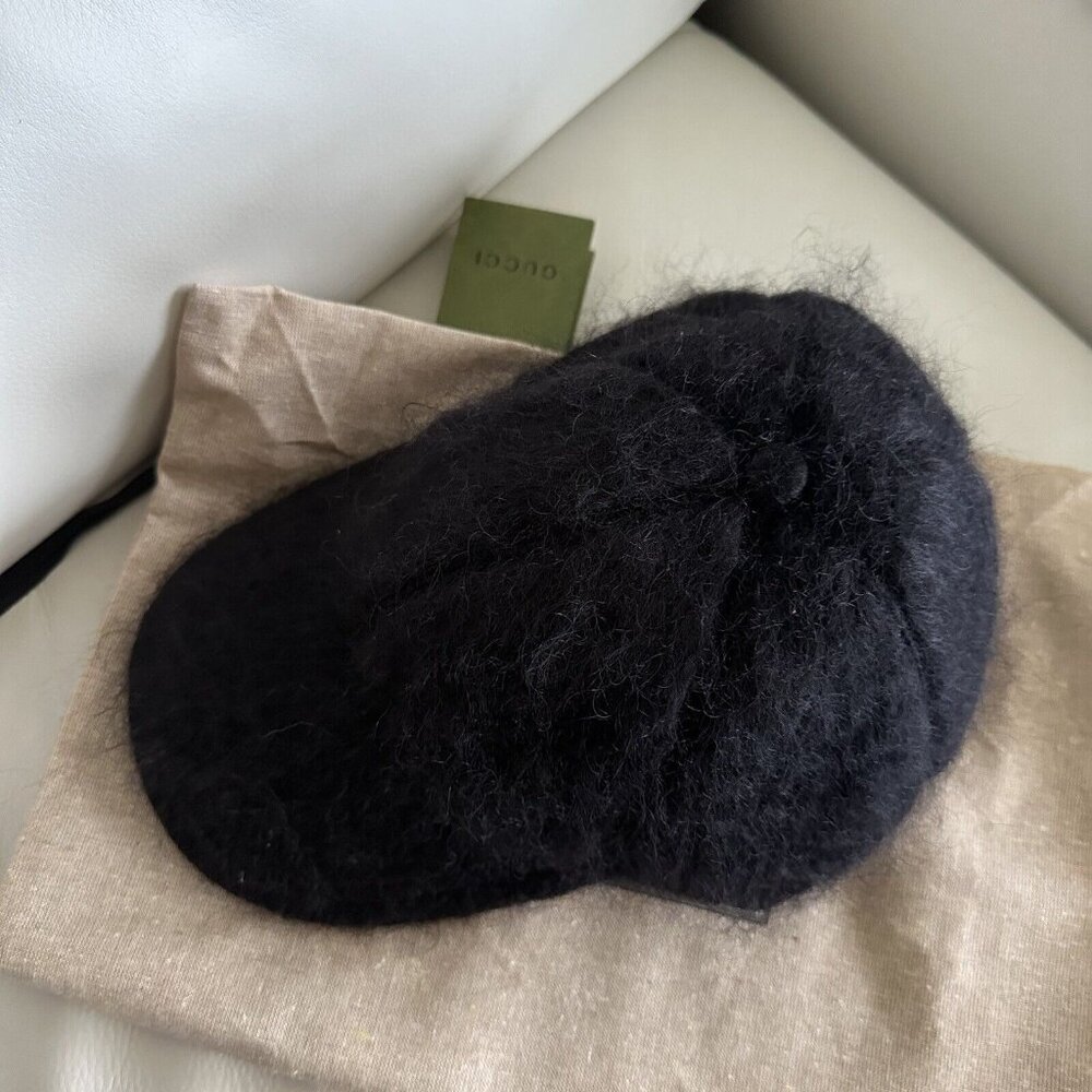 NWT GUCCI MOHAIR-BLEND BASEBALL CAP SZ S BLACK 100% Authentic - Picture 5 of 7